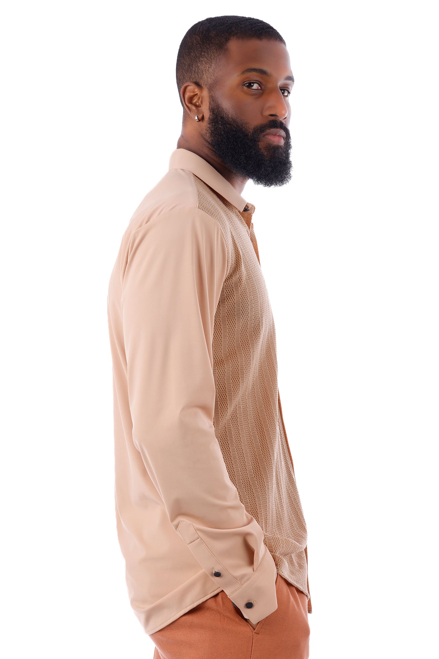 Barabas Men's See-Through Breathable Long Sleeve Shirts 4B68 Tan