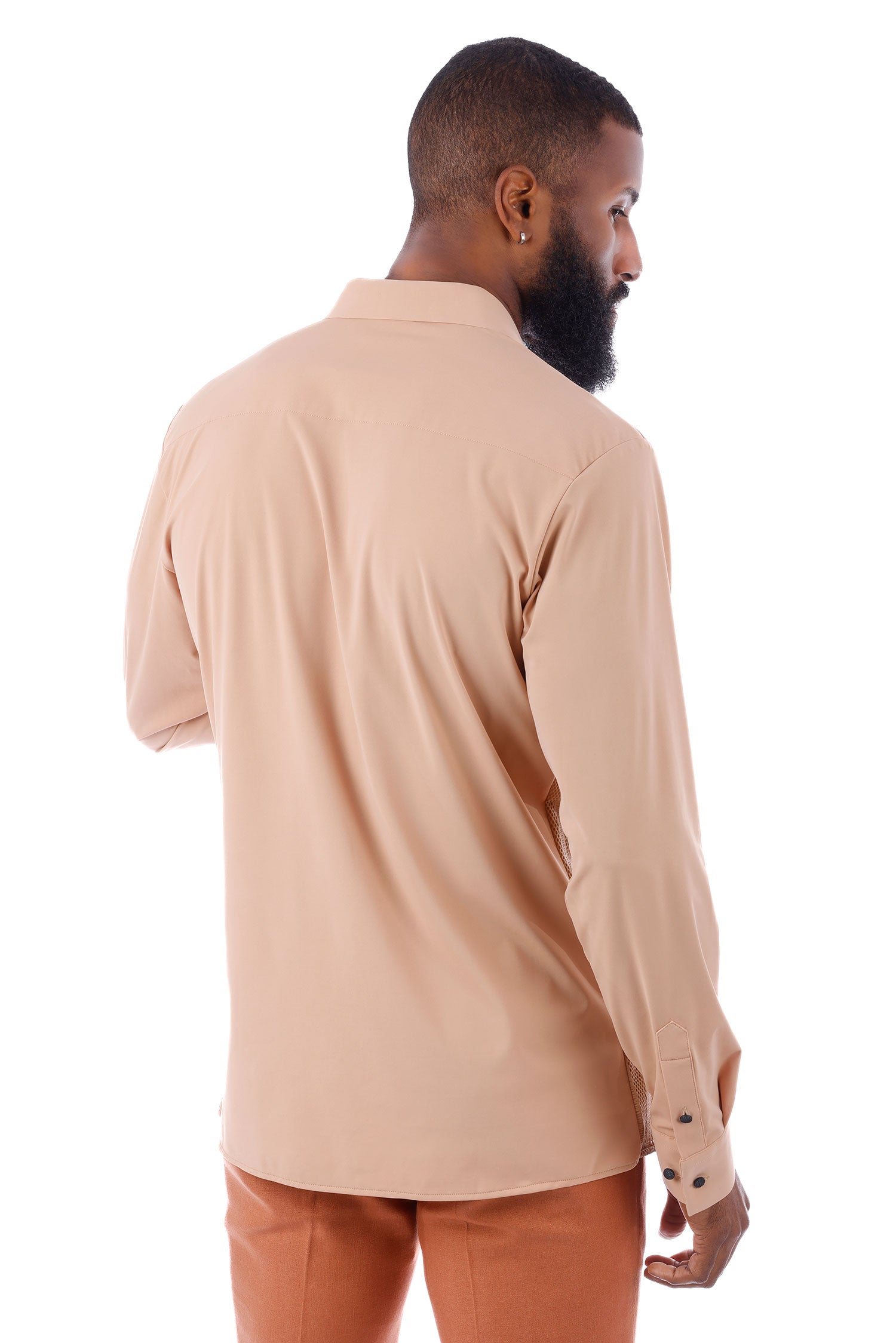 Barabas Men's See-Through Breathable Long Sleeve Shirts 4B68 Tan