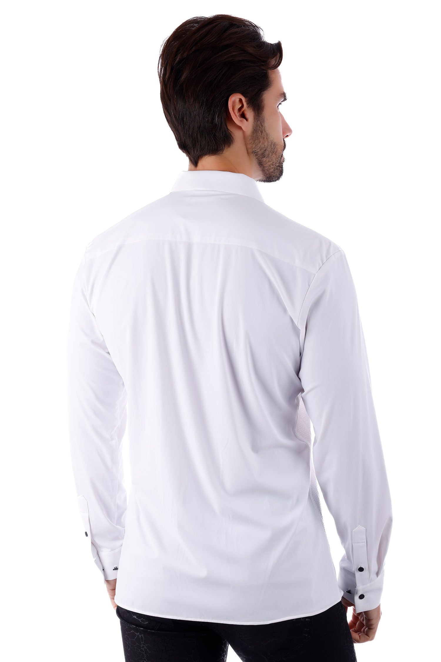 Barabas Men's See-Through Breathable Long Sleeve Shirts 4B68 White