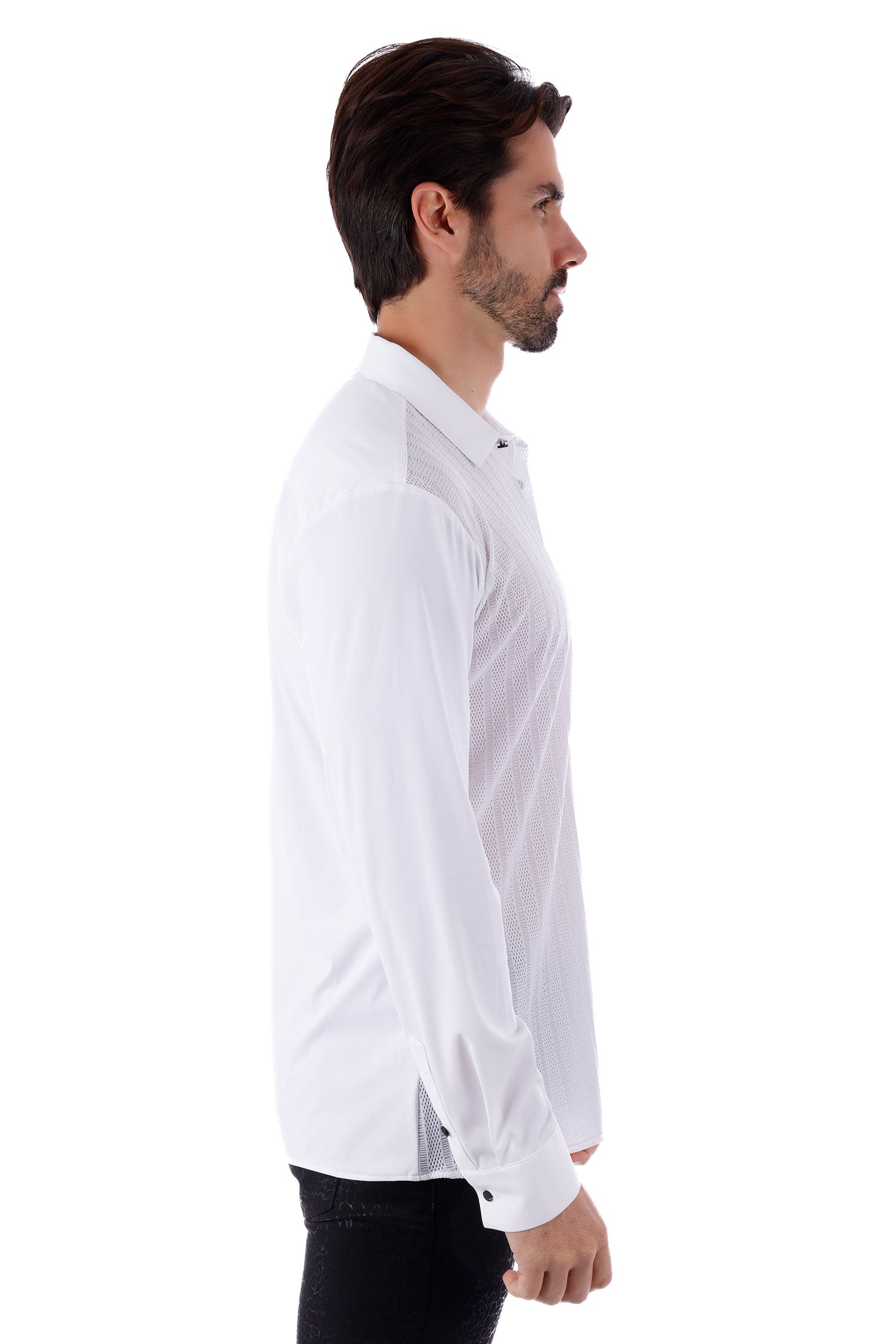 Barabas Men's See-Through Breathable Long Sleeve Shirts 4B68 White