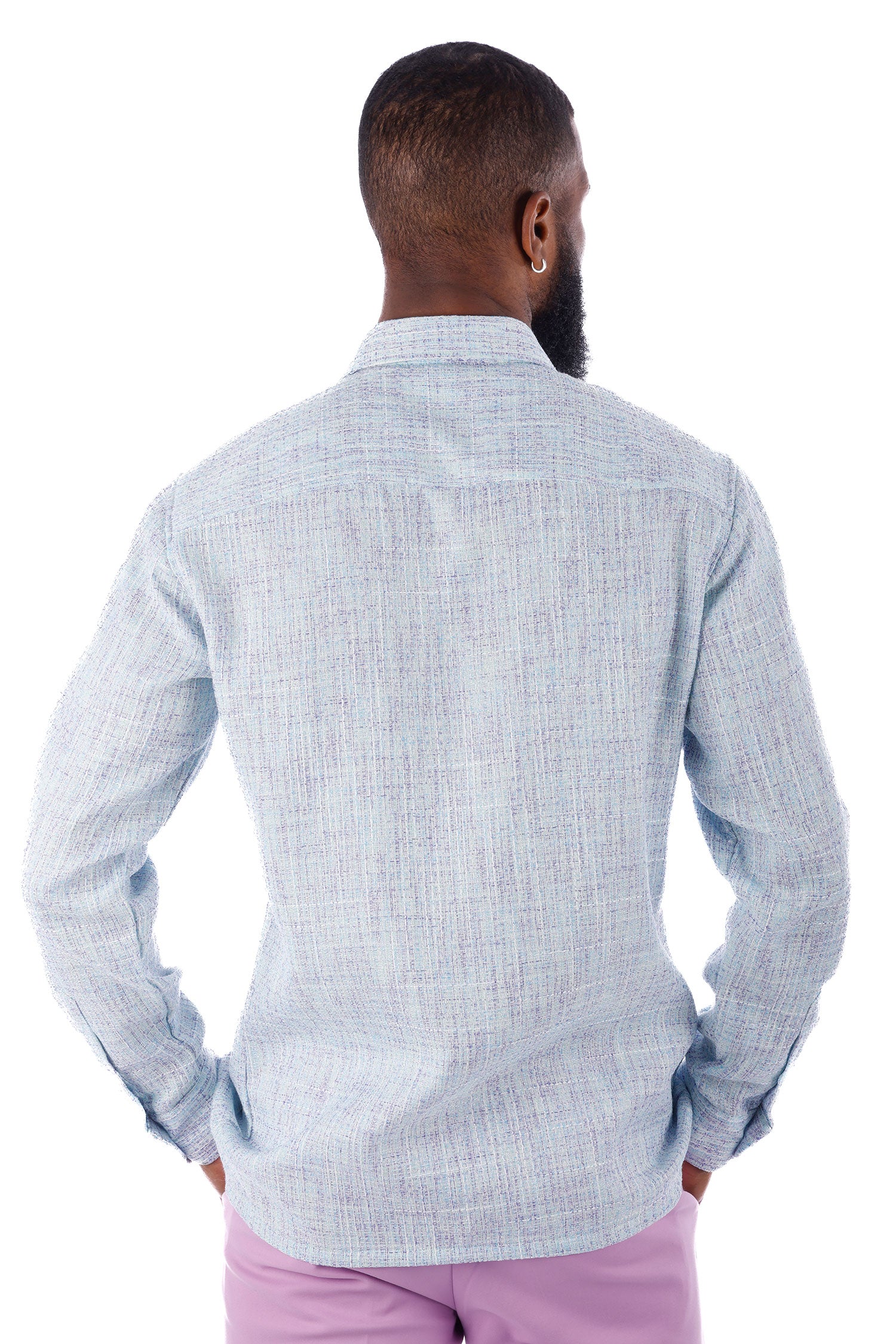 Barabas Men's Stretchy See-through Wool Long Sleeve Shirts 4B72 Light Blue