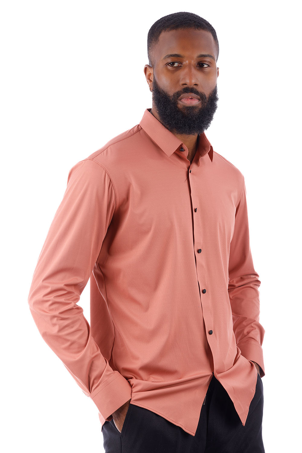 Barabas Men's Strechy Solid Color Button Down Long Sleeve Shirts 4B76 Astro Dust