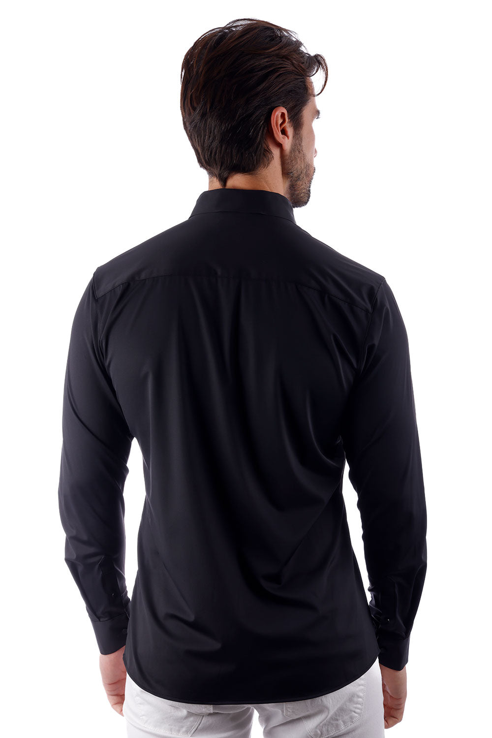 Barabas Men's Strechy Solid Color Button Down Long Sleeve Shirts 4B76 Black