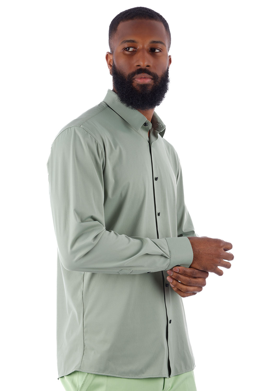 Barabas Men's Strechy Solid Color Button Down Long Sleeve Shirts 4B76 Sage