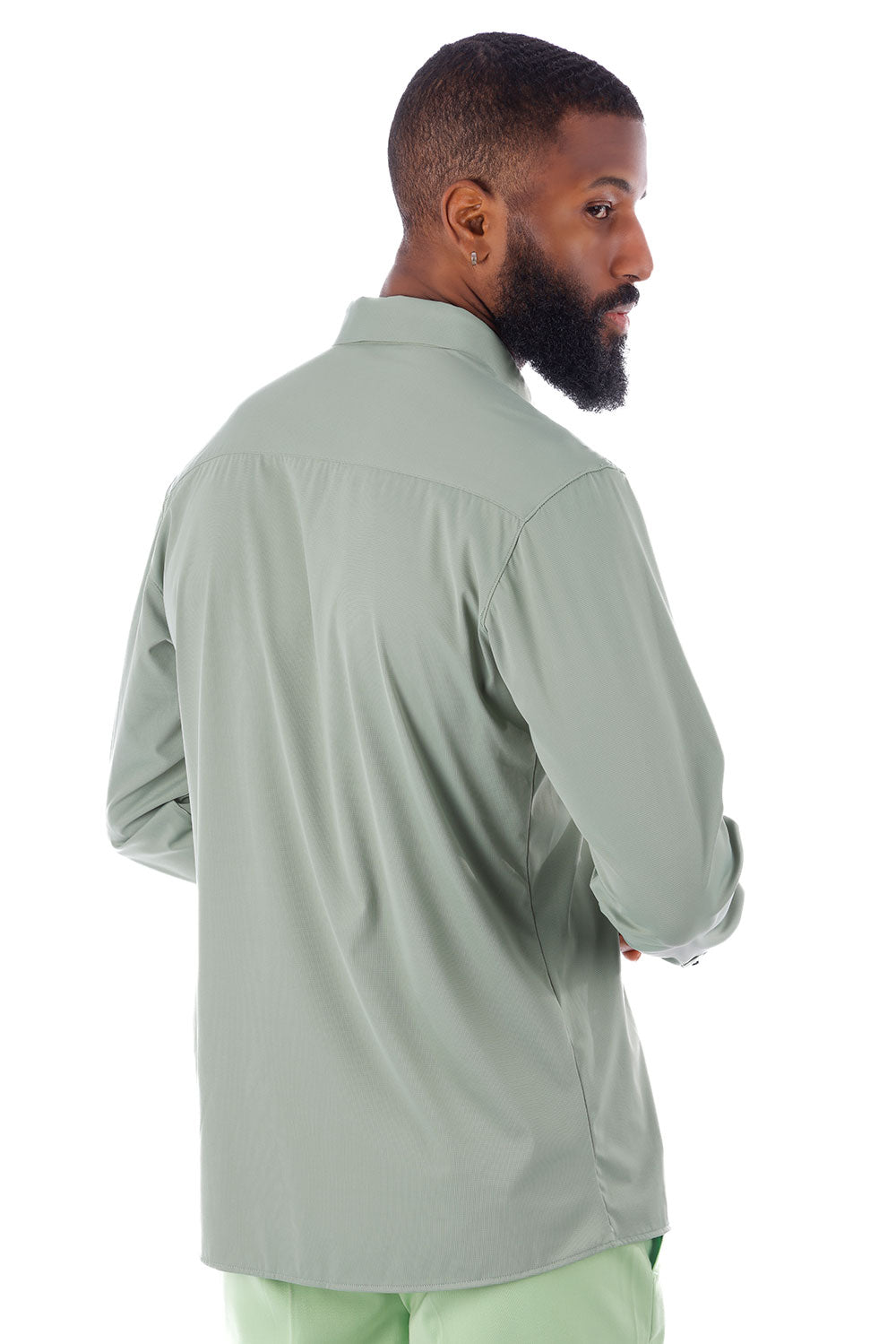 Barabas Men's Strechy Solid Color Button Down Long Sleeve Shirts 4B76 Sage