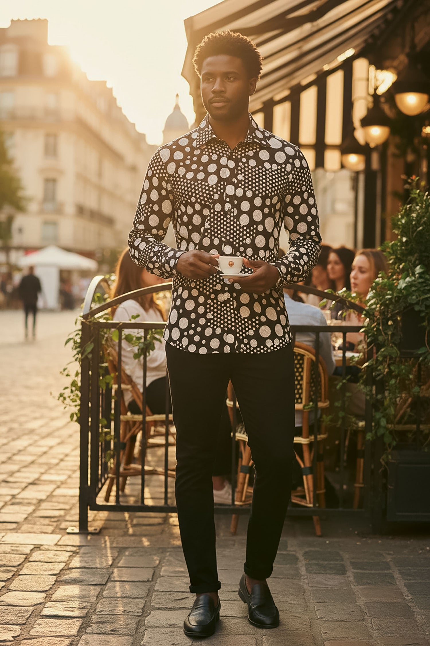 Barabas Men's Polka Dots See Through Stretch Long Sleeve Shirt 4B92 Black
