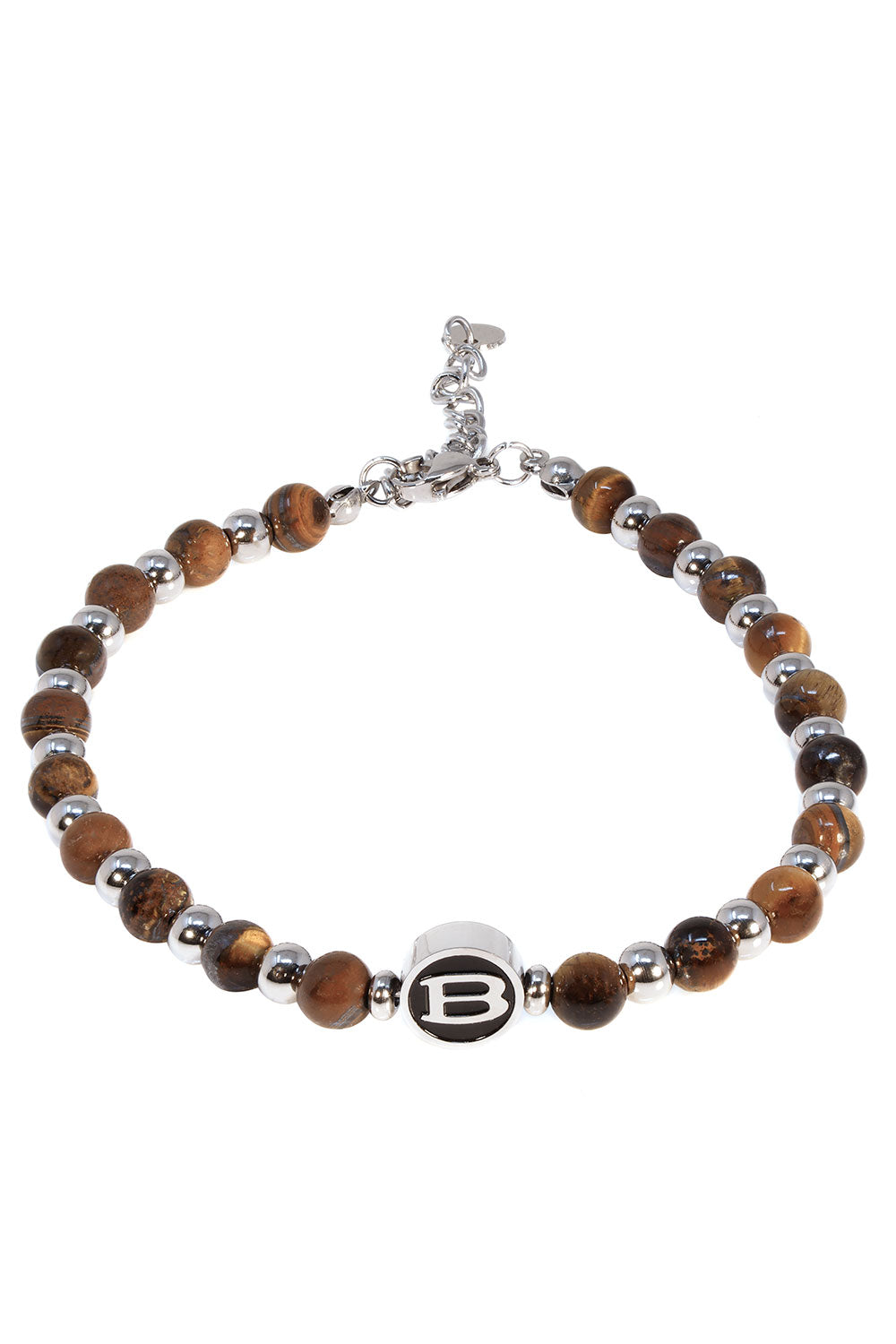 Barabas Unisex Woodgrain Jasper and Silver Beads Bracelets 4BB11 Coffee