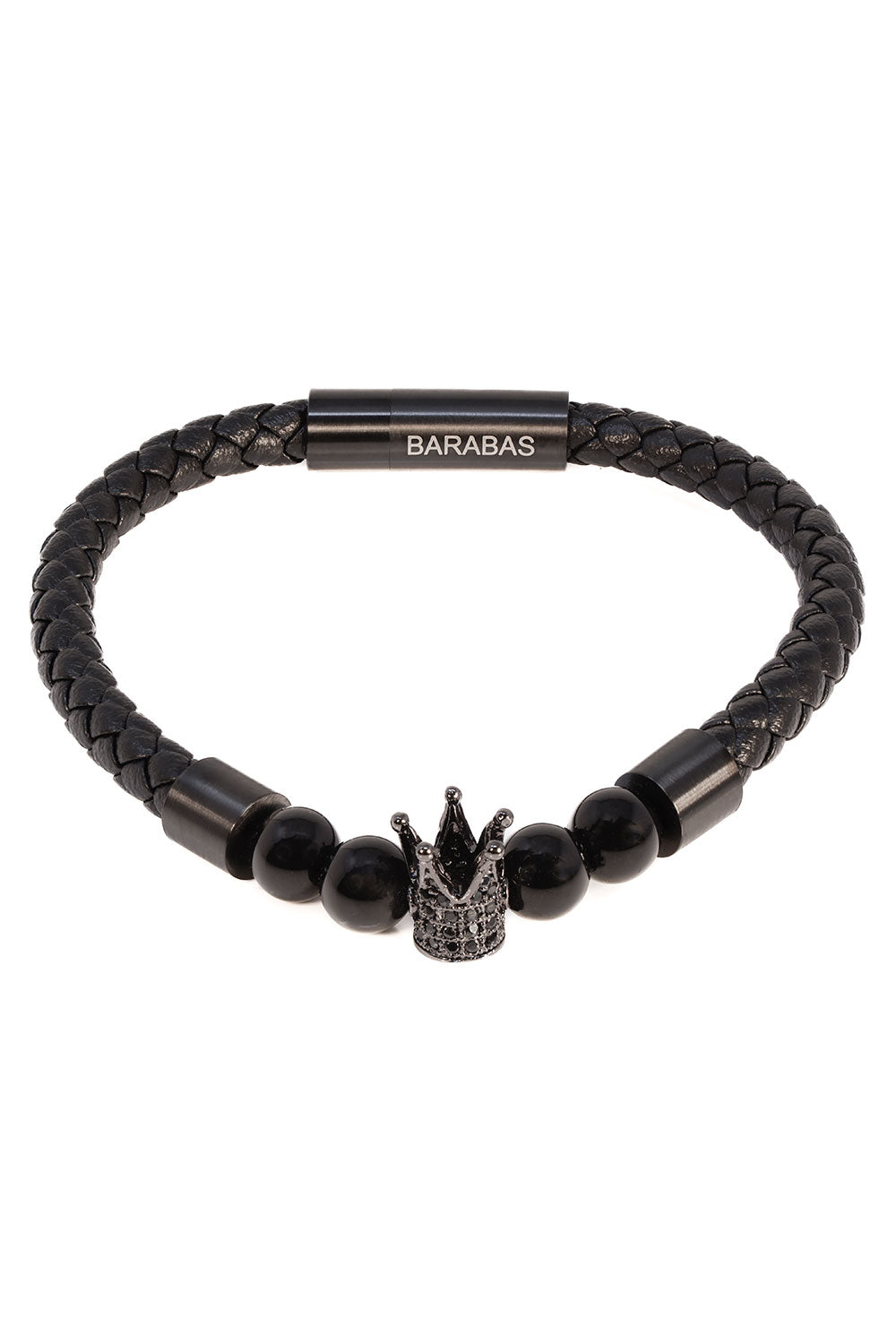 Barabas Unisex Obsidian Crown Leather Magnetic Bangle Bracelets 4BB13 Black