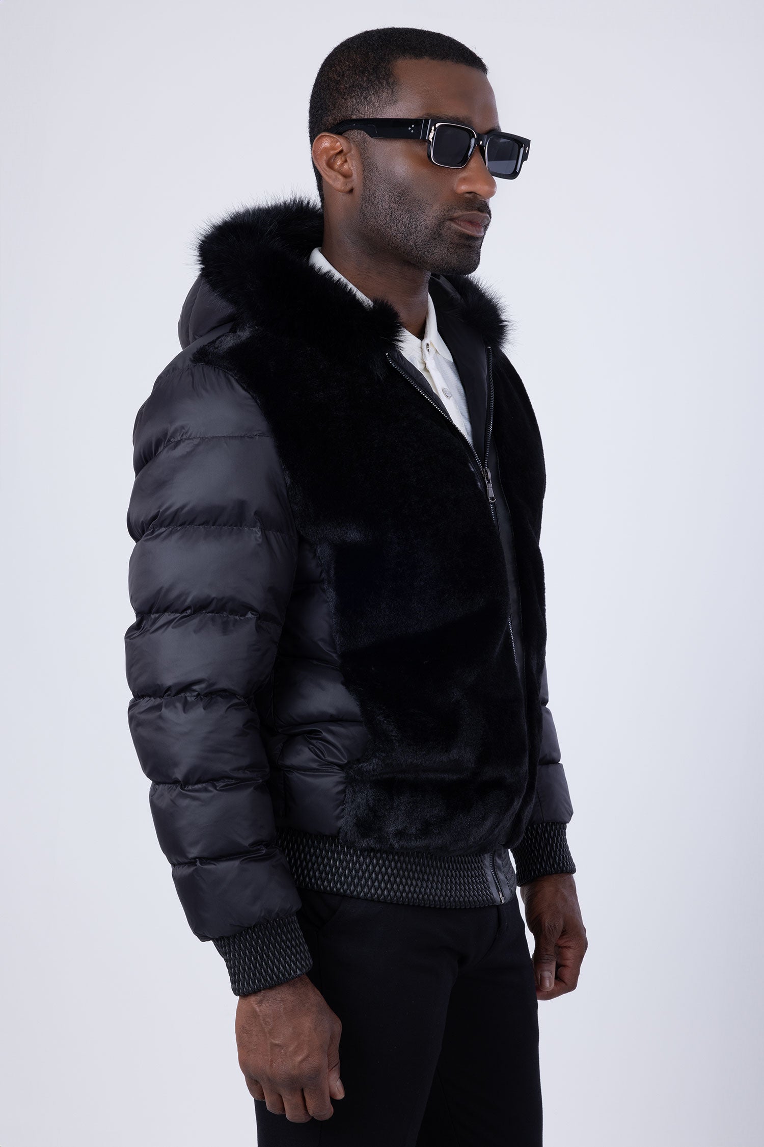 Barabas Men's Hooded Fur Fabric Winter Bomber Jacket 4BH90 Black