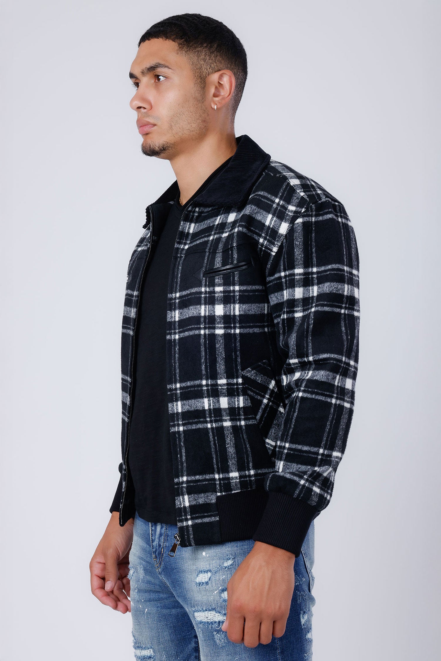 Barabas Men's Plaid Wool Winter Bomber Jacket 4BH91 Silver