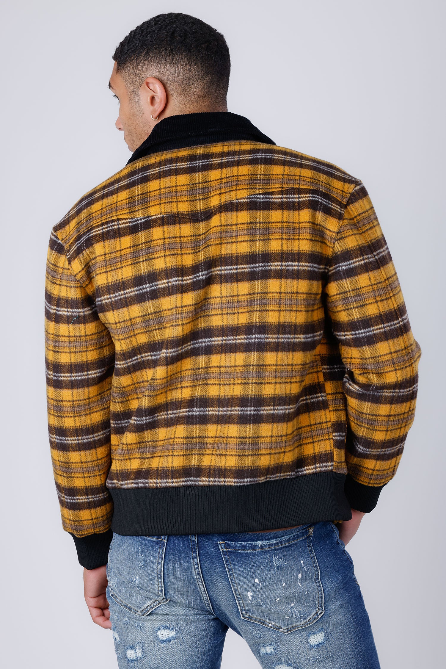 Barabas Men's Plaid Wool Winter Bomber Jacket 4BH91 Mustard