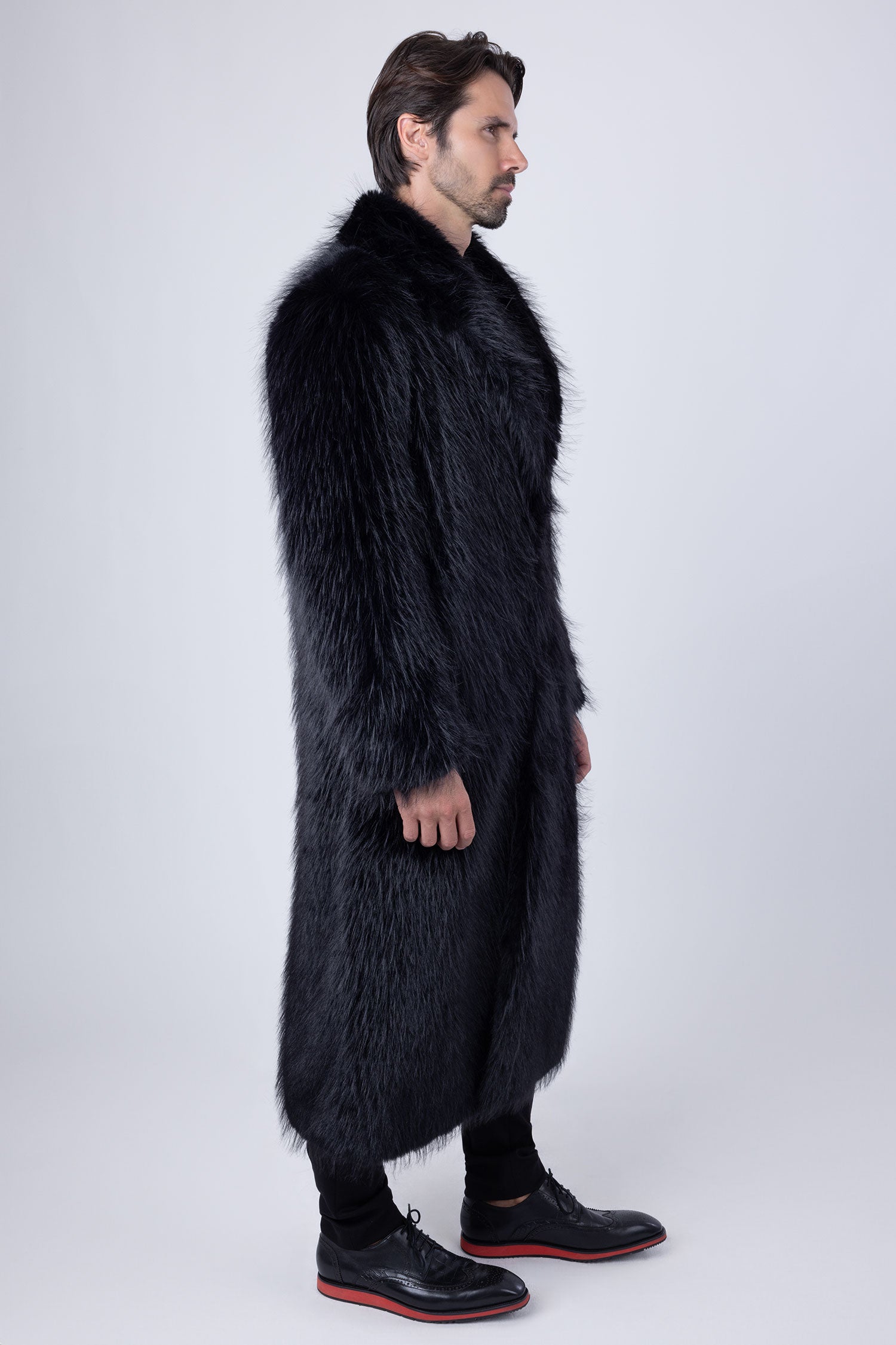 Barabas Men's Fur Shawl Lapel Luxury Long Coat 4BHL03 Black