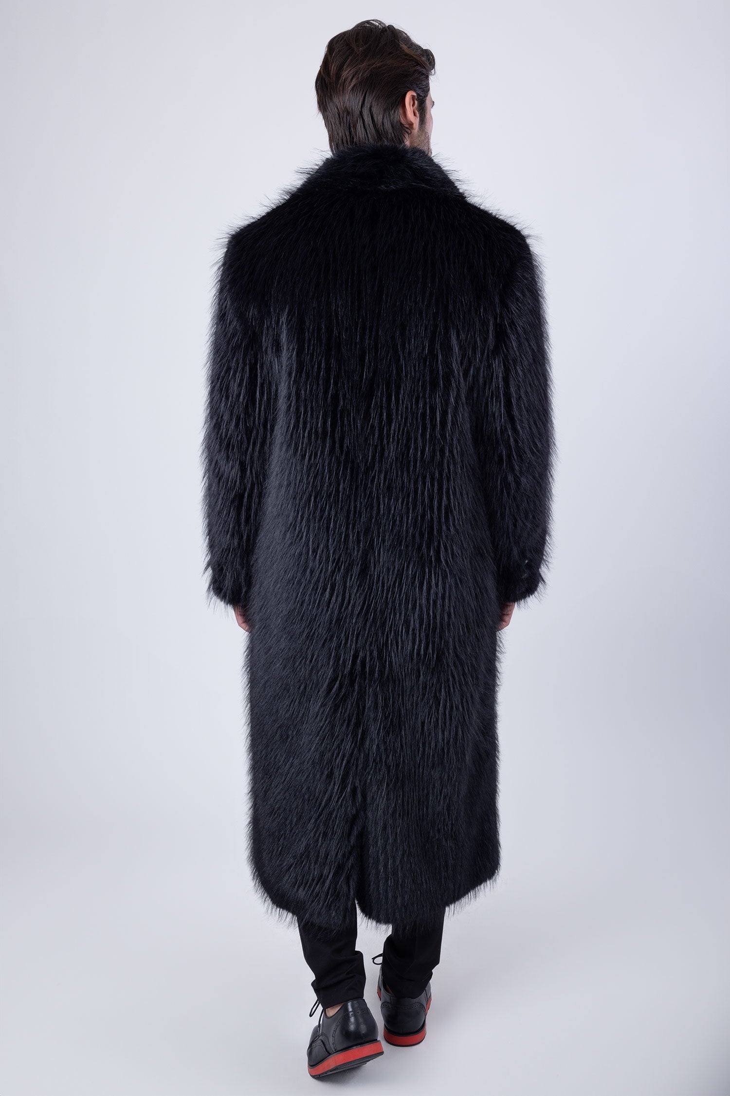 Barabas Men's Fur Shawl Lapel Luxury Long Coat 4BHL03 Black