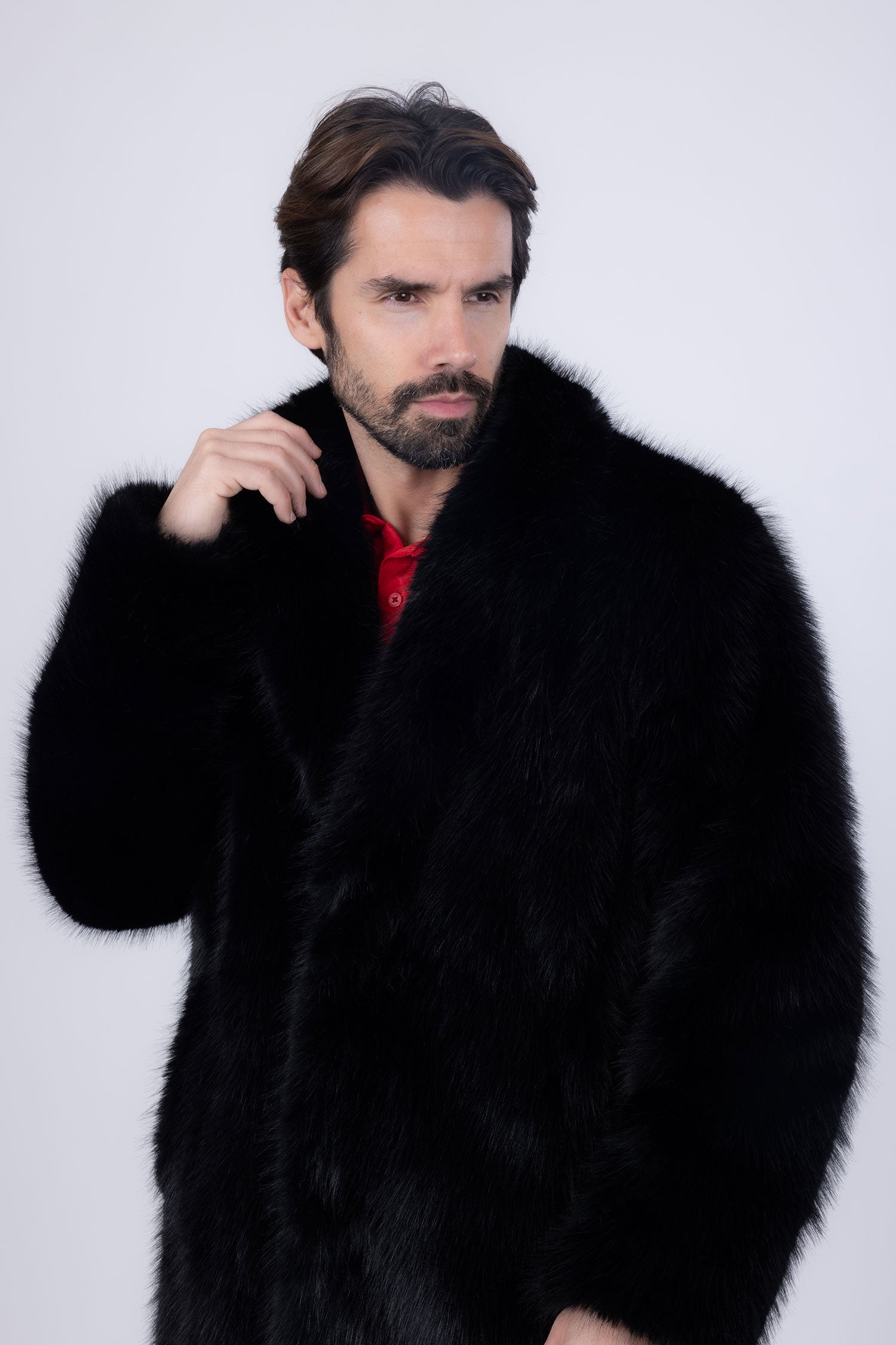 Barabas Men's Fur Shawl Lapel Luxury Long Coat 4BHL04 Black