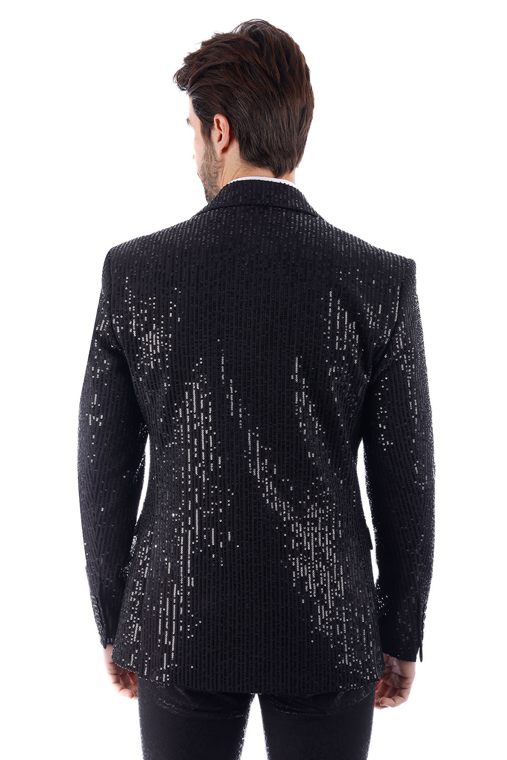 BARABAS Men's Linear Sequin Design Peak Lapel Blazer 4BL19 Black