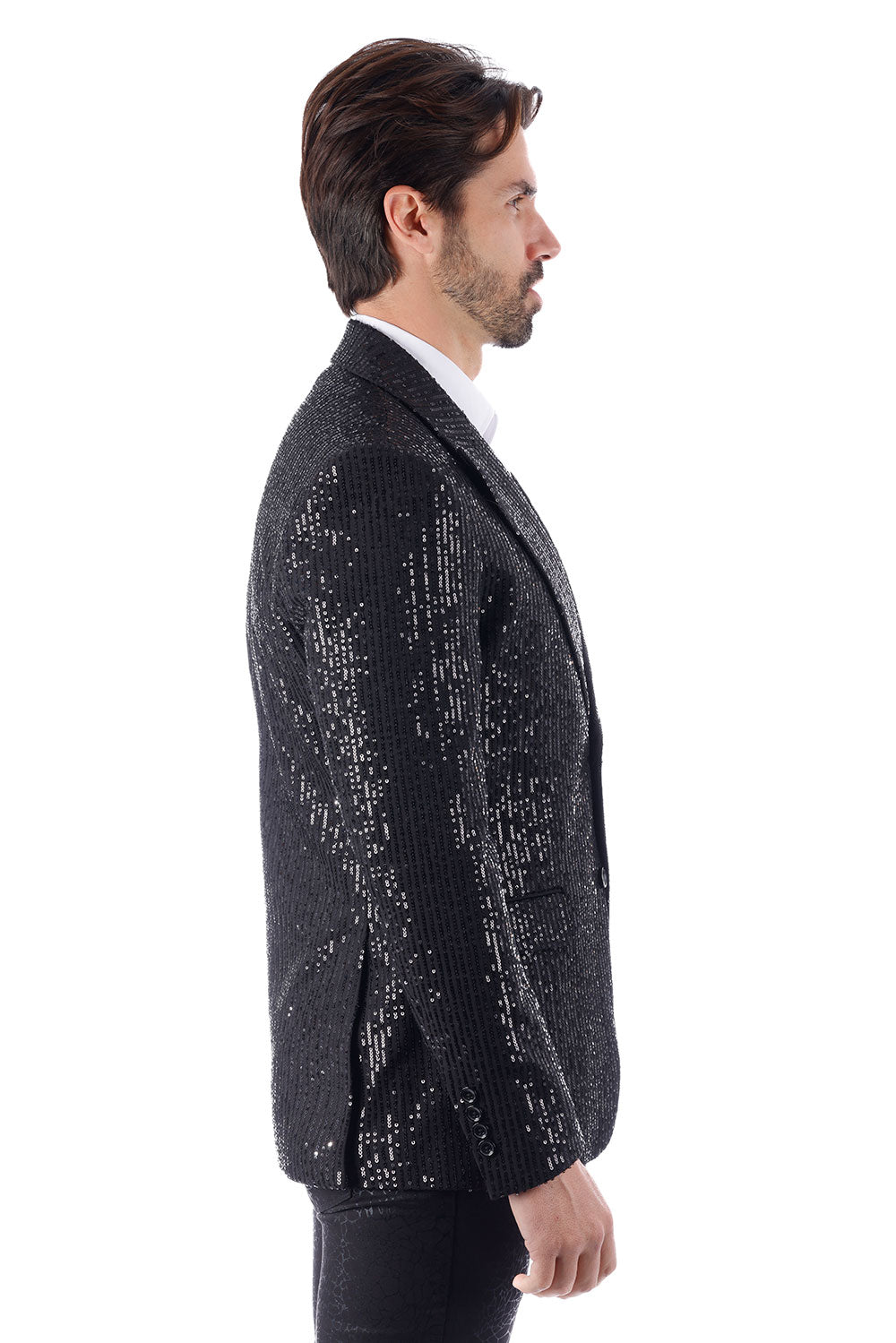 BARABAS Men's Linear Sequin Design Peak Lapel Blazer 4BL19 Black