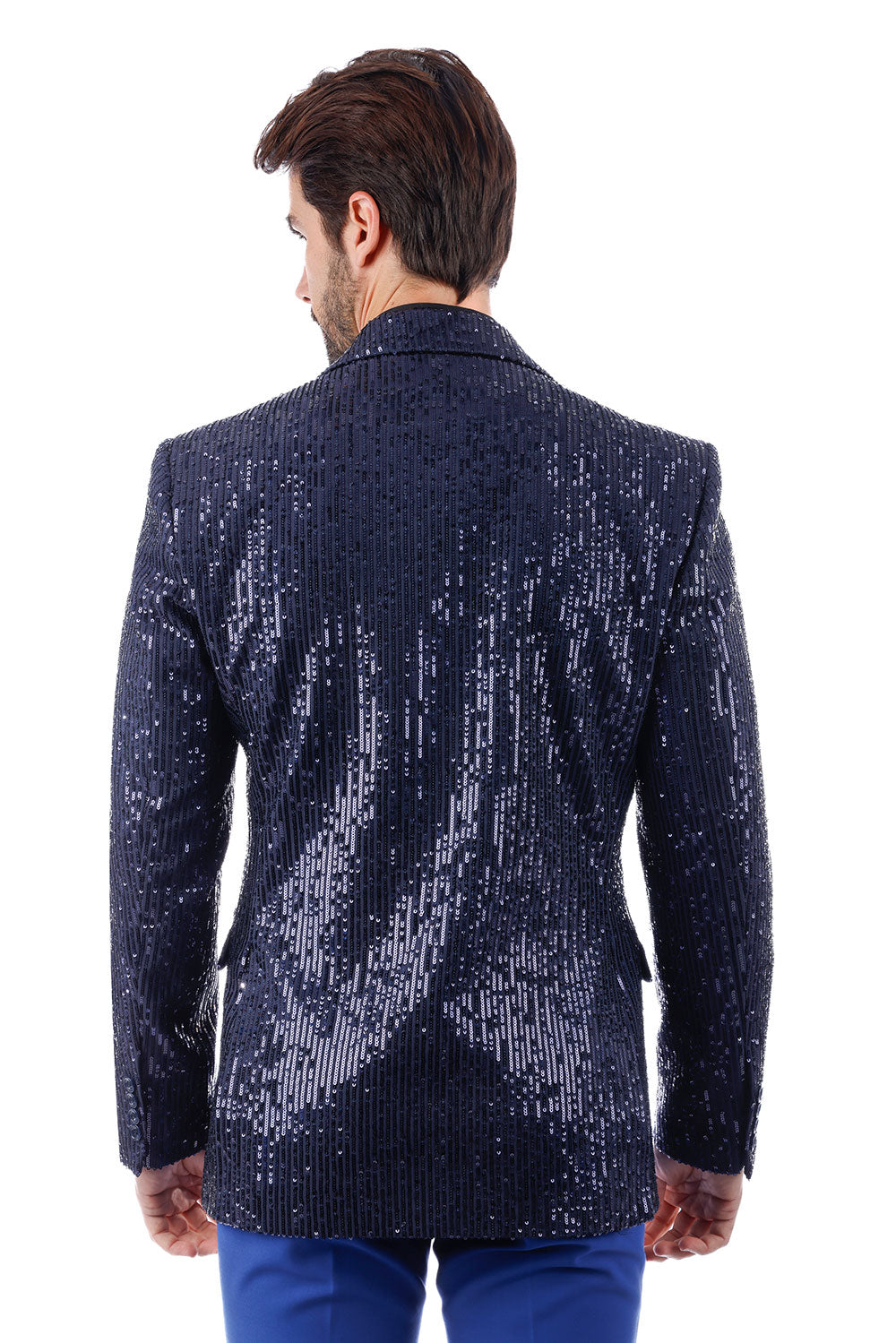 BARABAS Men's Linear Sequin Design Peak Lapel Blazer 4BL19 Navy