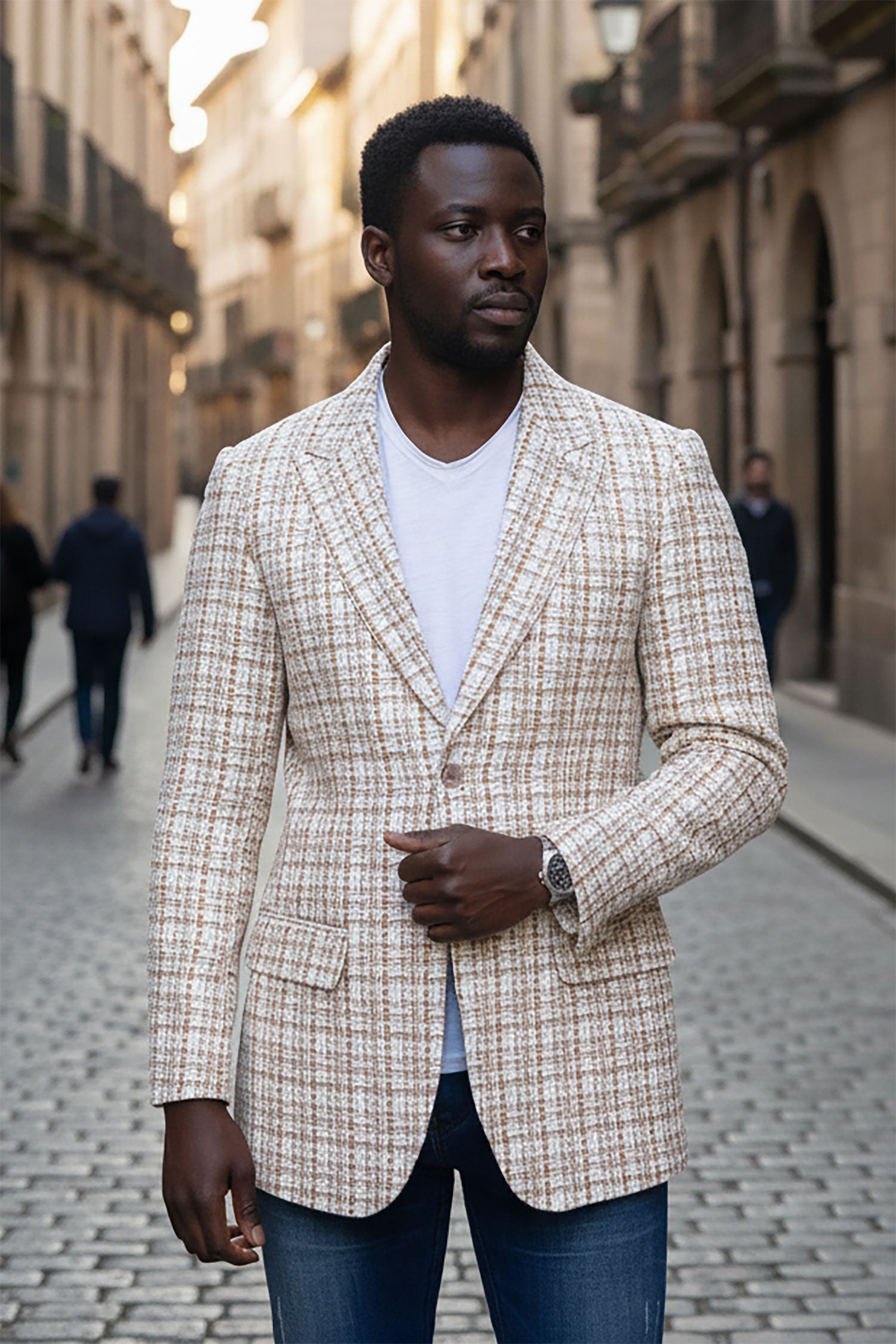 Barabas Men's Weave Pattern Premium Peak Lapel Blazer 4BL24 Camel Tan