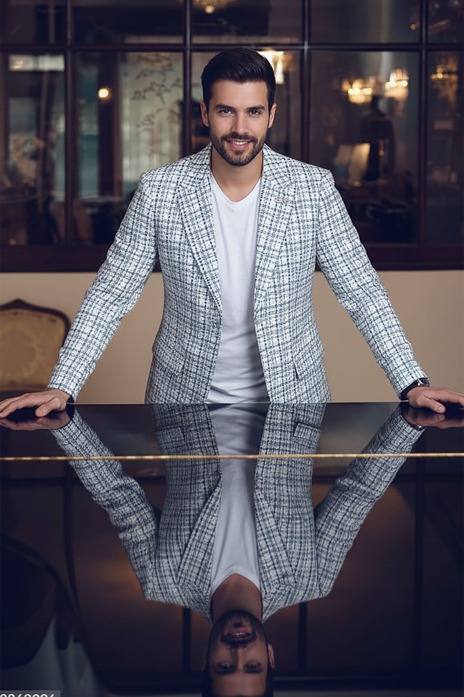 Barabas Men's Weave Pattern Premium Peak Lapel Blazer 4BL24 Blue White