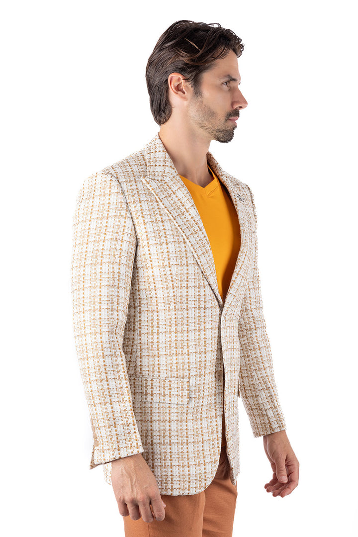 Barabas Men's Weave Pattern Premium Peak Lapel Blazer 4BL24 Tan
