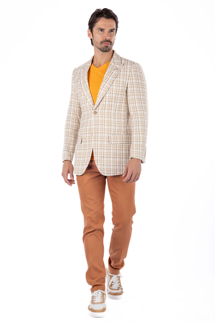 Barabas Men's Weave Pattern Premium Peak Lapel Blazer 4BL24 Tan