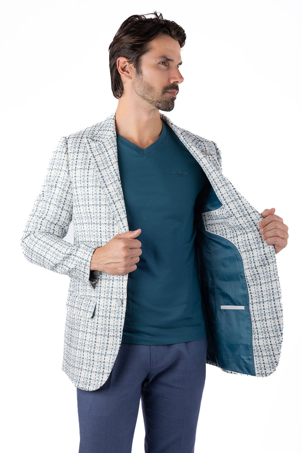 Barabas Men's Weave Pattern Premium Peak Lapel Blazer 4BL24 Blue