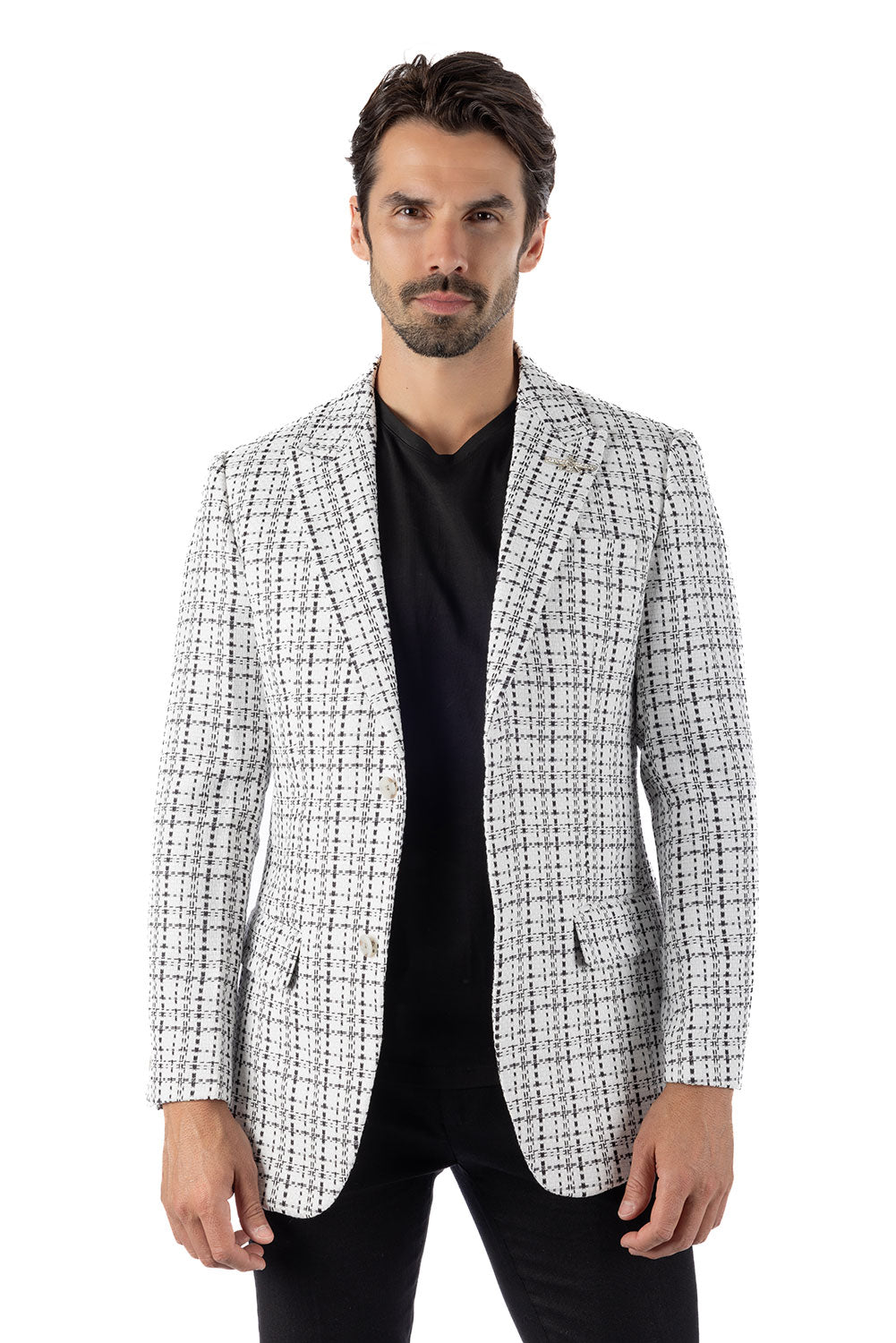 Barabas Men's Weave Pattern Premium Peak Lapel Blazer 4BL24 White