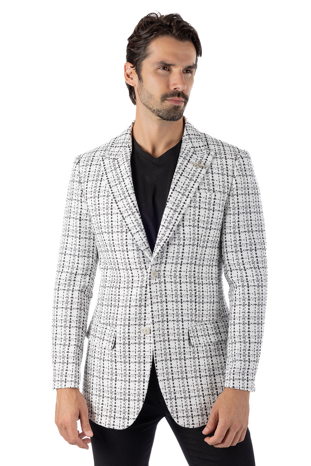 Barabas Men's Weave Pattern Premium Peak Lapel Blazer 4BL24 White