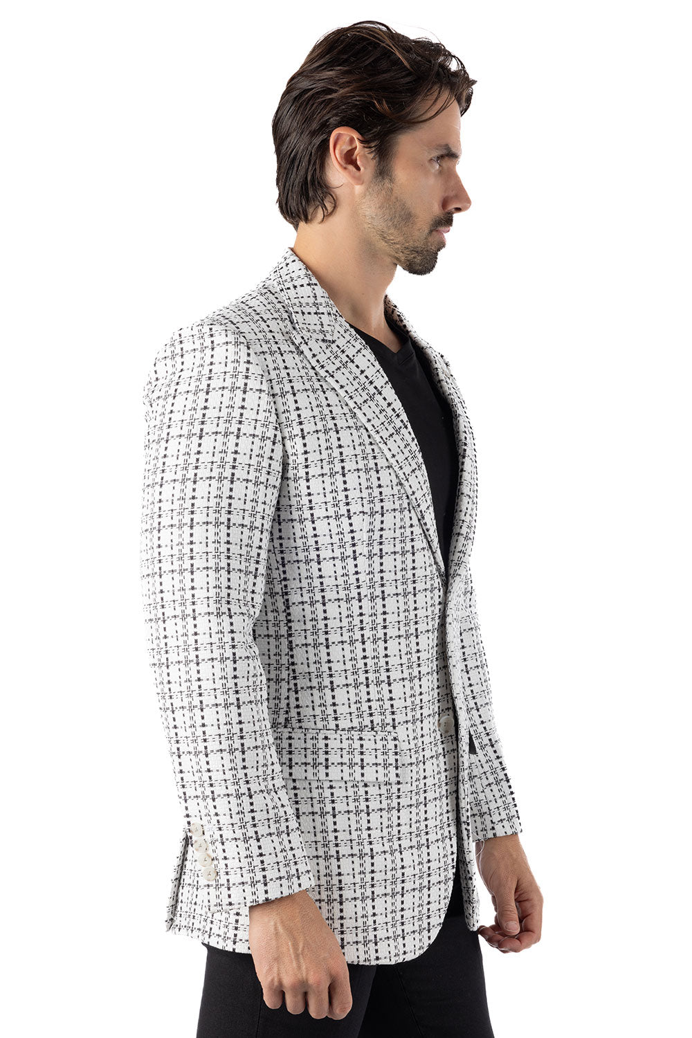 Barabas Men's Weave Pattern Premium Peak Lapel Blazer 4BL24 Black