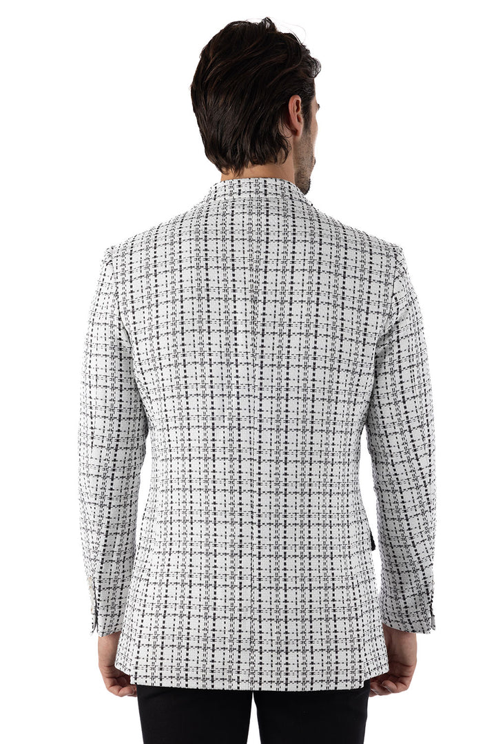 Barabas Men's Weave Pattern Premium Peak Lapel Blazer 4BL24 White