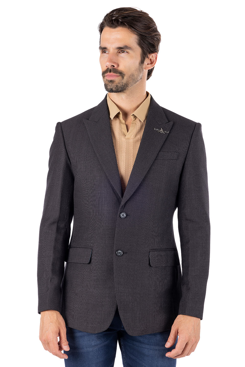 Barabas Men's Wool Fabric Matte Solid Peak Lapel Blazer 4BL31 Black