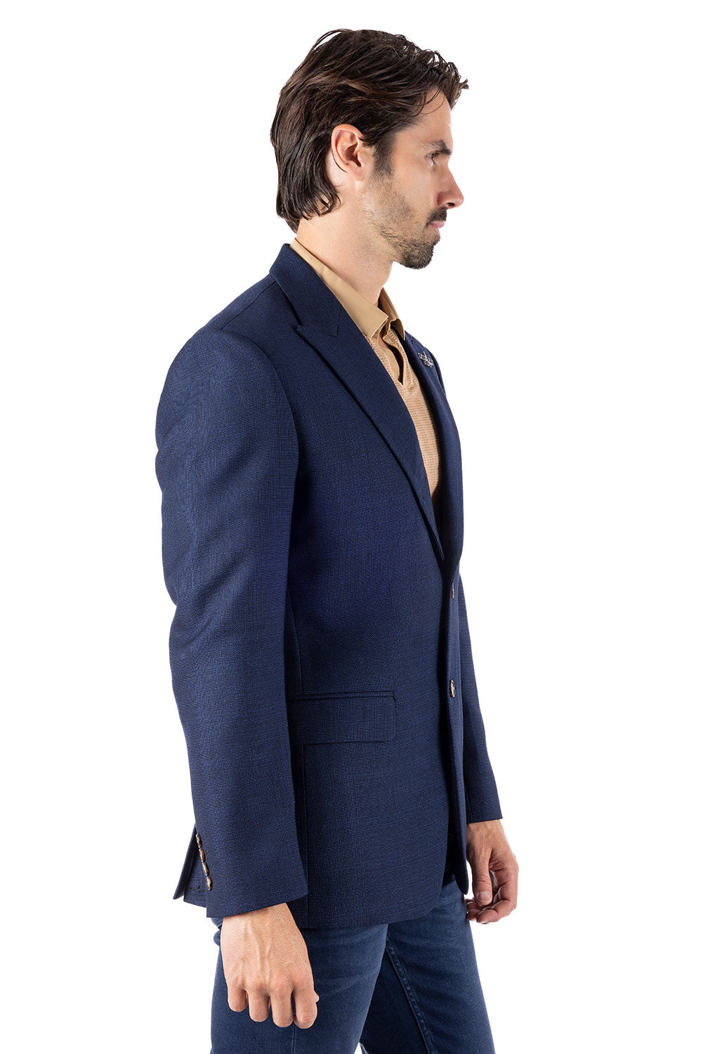 Barabas Men's Wool Fabric Matte Solid Peak Lapel Blazer 4BL31 Navy