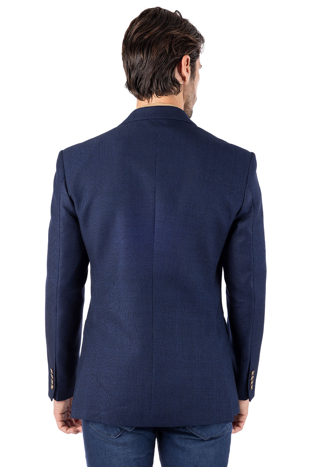 Barabas Men's Wool Fabric Matte Solid Peak Lapel Blazer 4BL31 Dark Blue