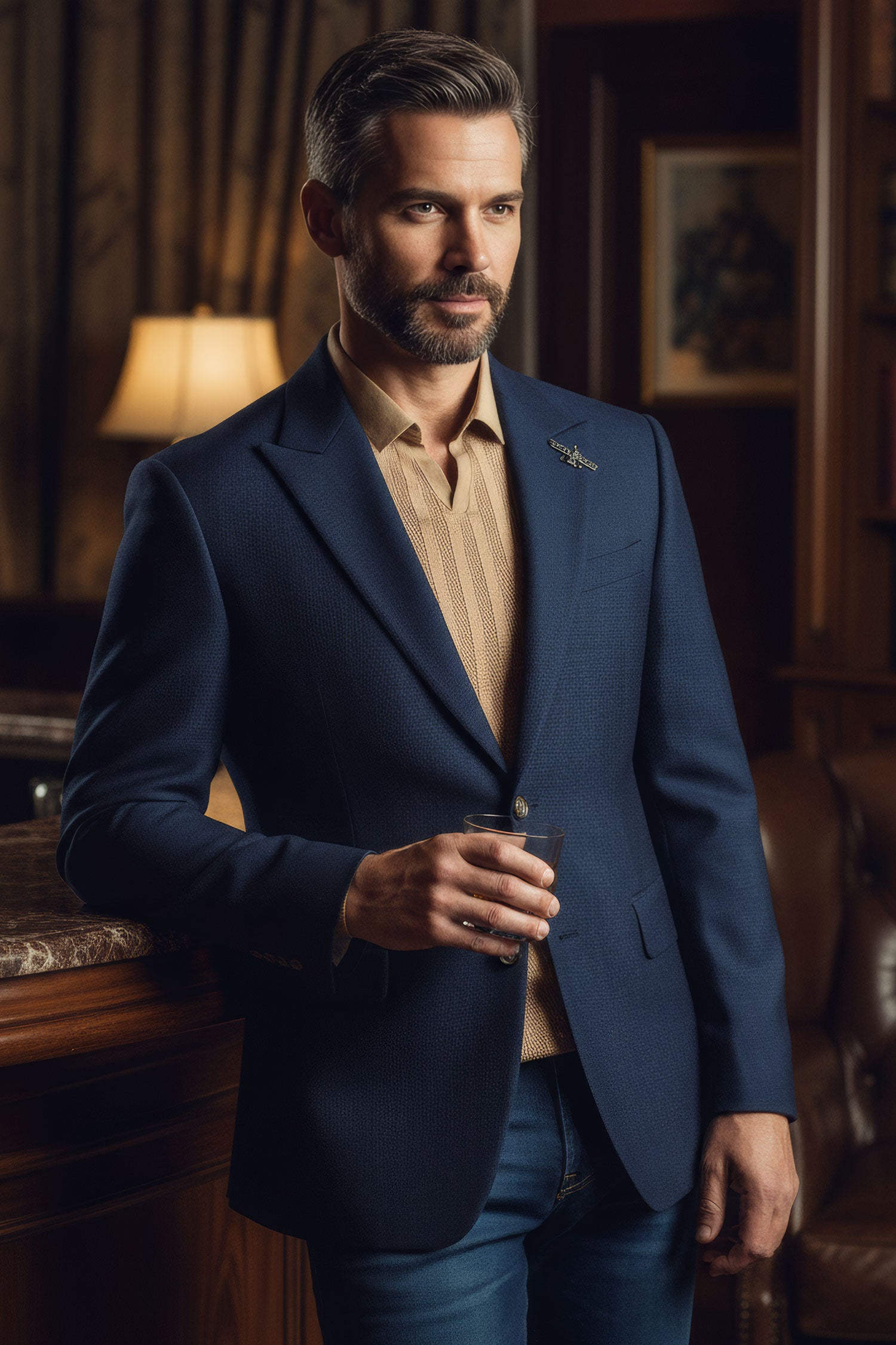 Barabas Men's Wool Fabric Matte Solid Peak Lapel Blazer 4BL31 Navy