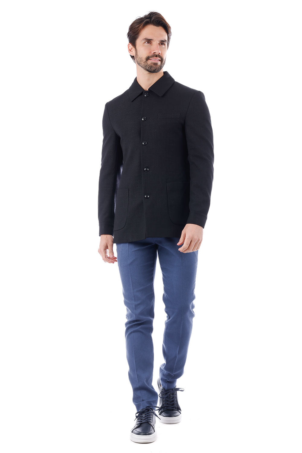 Barabas Men's Wool Texture Polo Collar Blazer 4BL33 Black