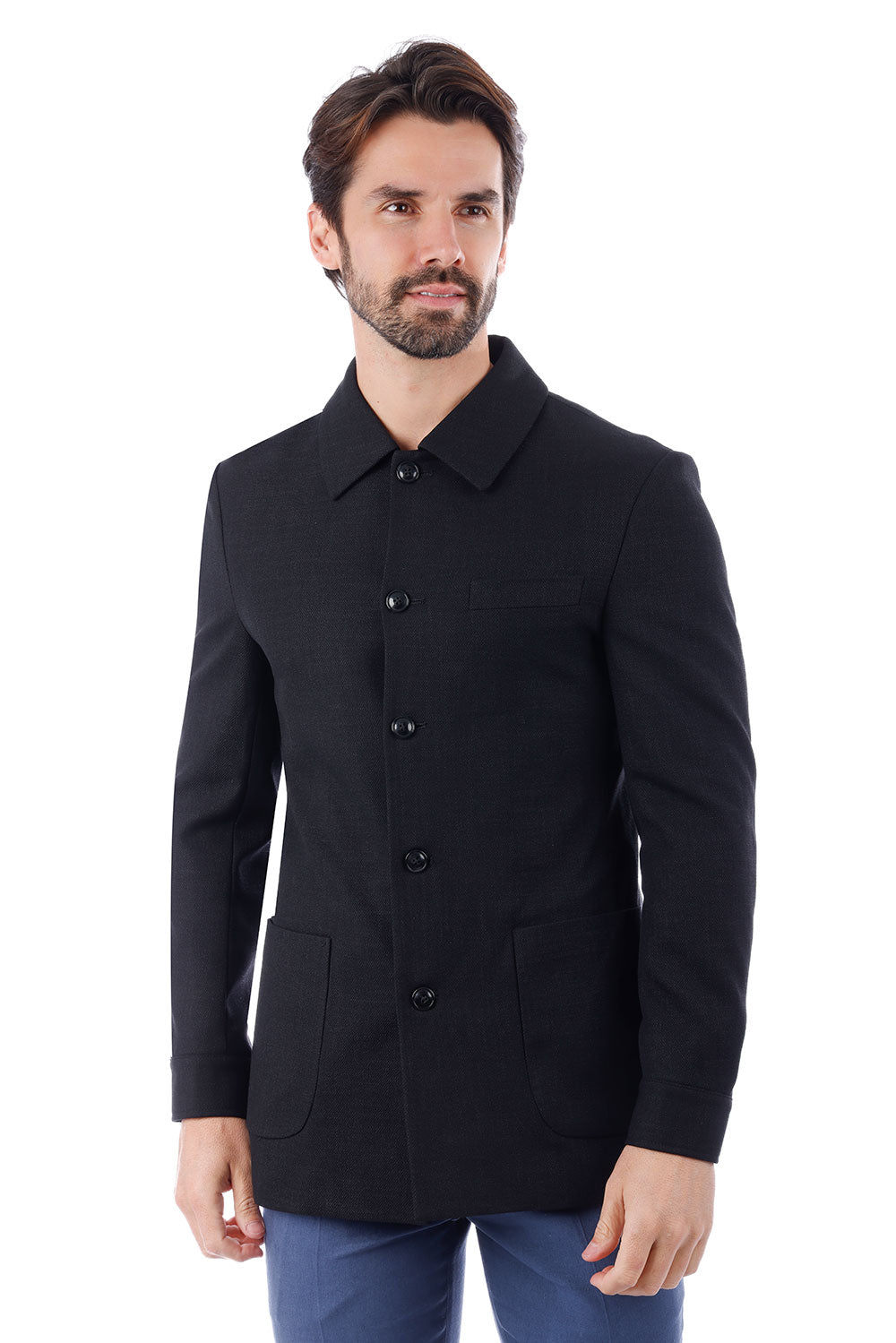 Barabas Men's Wool Texture Polo Collar Blazer 4BL33 Black