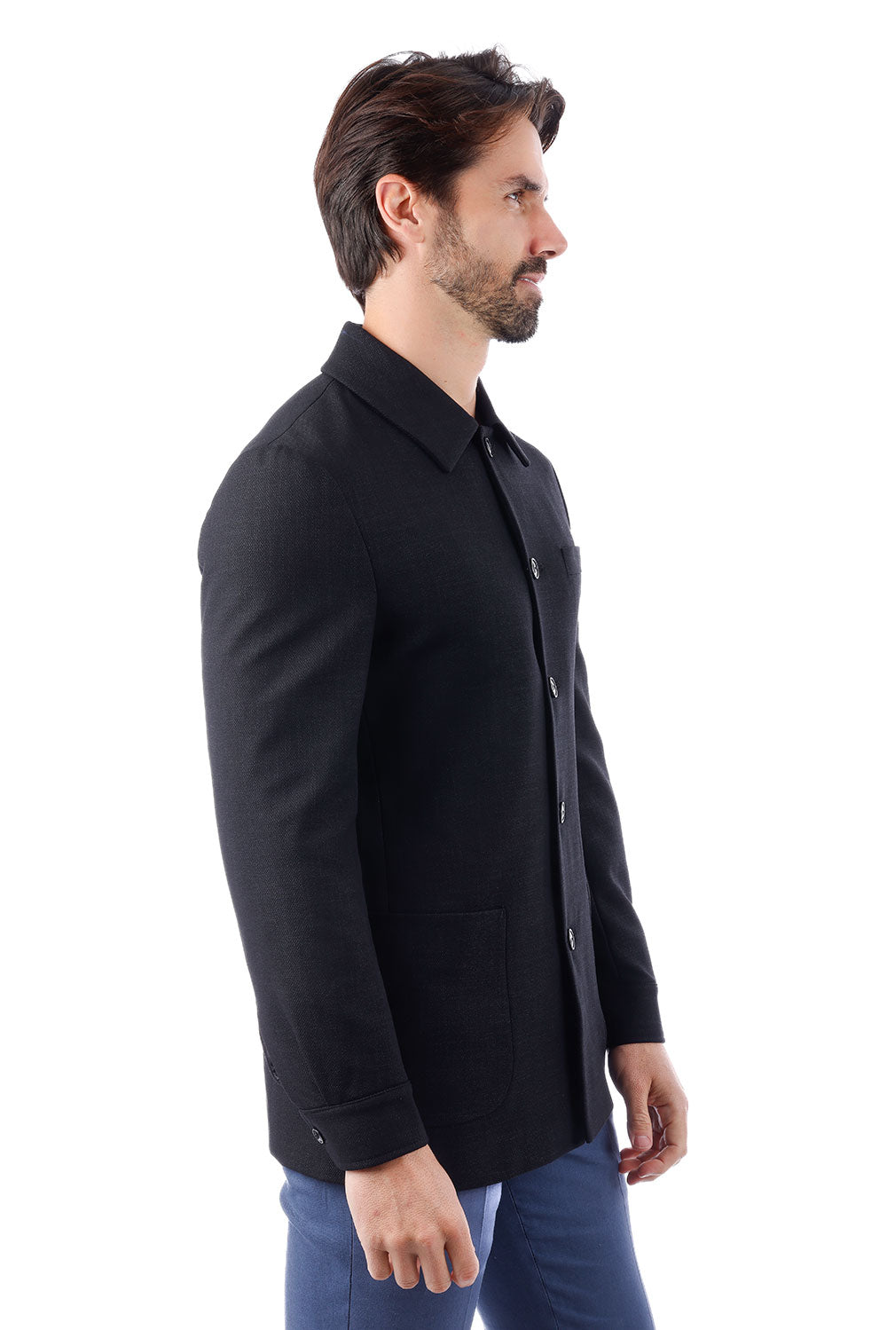 Barabas Men's Wool Texture Polo Collar Blazer 4BL33 Black