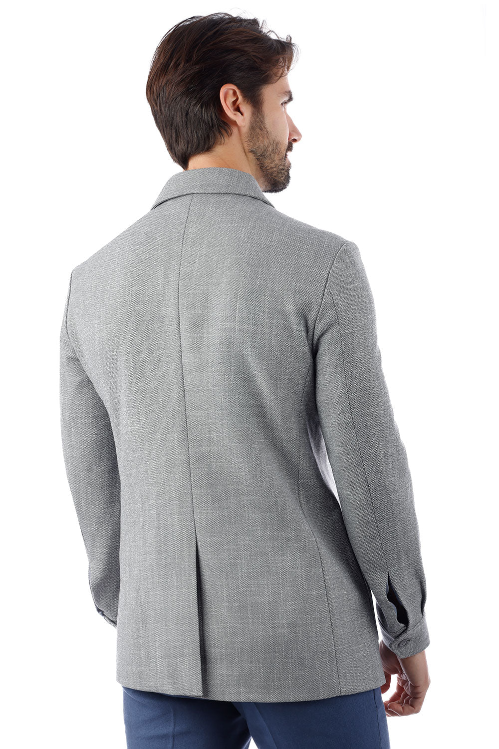 Barabas Men's Wool Texture Polo Collar Blazer 4BL33 Grey