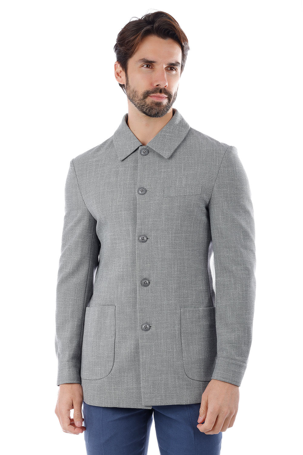 Barabas Men's Wool Texture Polo Collar Blazer 4BL33 Grey