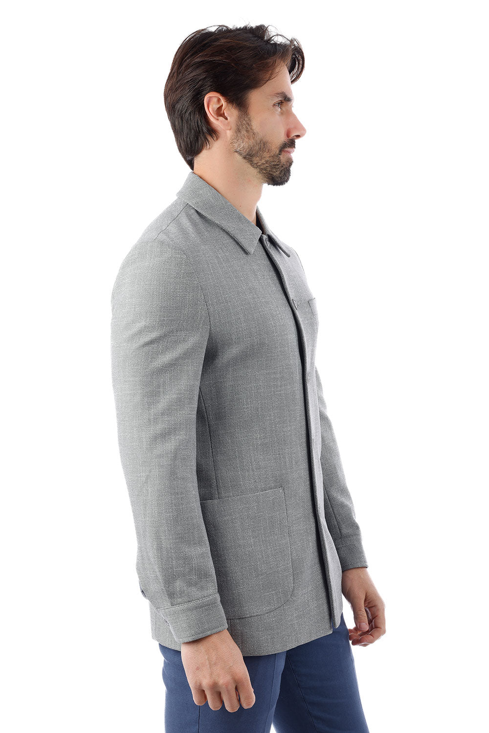 Barabas Men's Wool Texture Polo Collar Blazer 4BL33 Grey