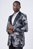BARABAS Men's Floral Baroque Sequins Luxury Prom Blazer 4BL39 #Color_Black Silver