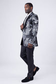 BARABAS Men's Floral Baroque Sequins Luxury Prom Blazer 4BL39 #Color_Black Silver