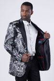 BARABAS Men's Floral Baroque Sequins Luxury Prom Blazer 4BL39 #Color_Black Silver