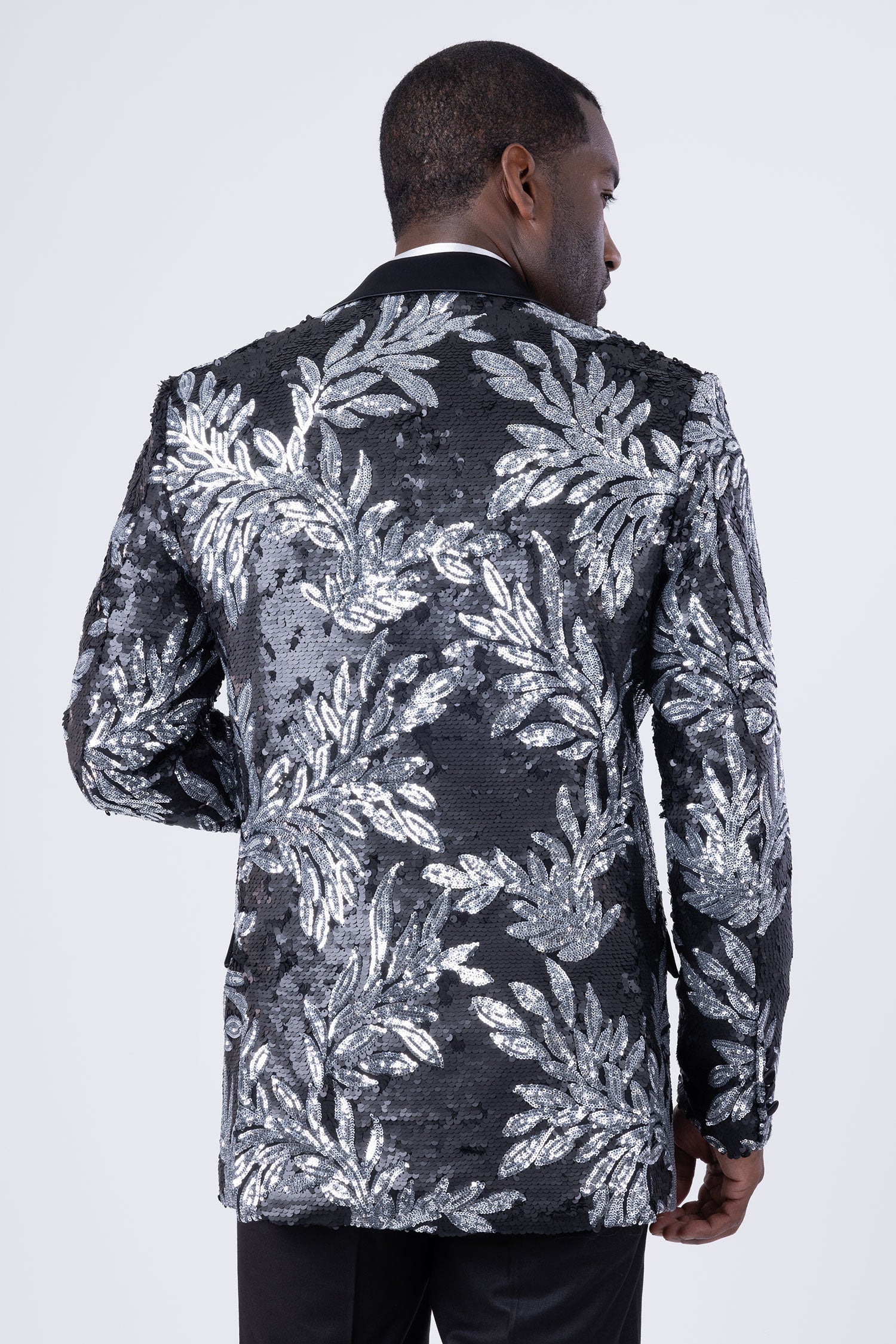 BARABAS Men's Floral Baroque Sequins Luxury Prom Blazer 4BL39 Black Silver