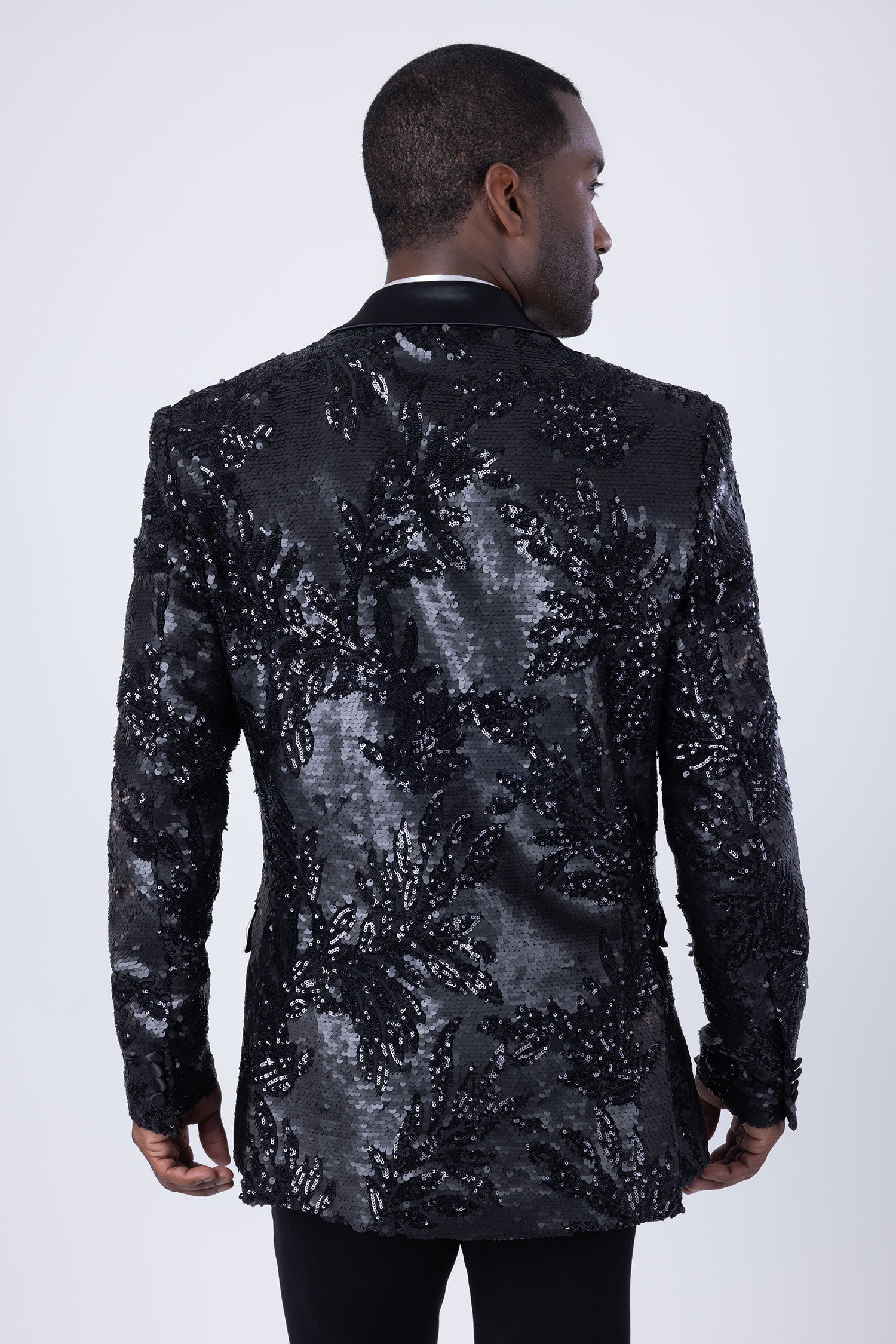 BARABAS Men's Floral Baroque Sequins Luxury Prom Blazer 4BL39 Black