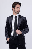 Barabas Men's Velvet Solid Color Shine Luxury Blazer 4BL40 #Color_Black