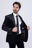 Barabas Men's Velvet Solid Color Shine Luxury Blazer 4BL40 #Color_Black
