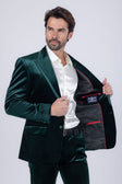 Barabas Men's Velvet Solid Color Shine Luxury Blazer 4BL40 #Color_Green