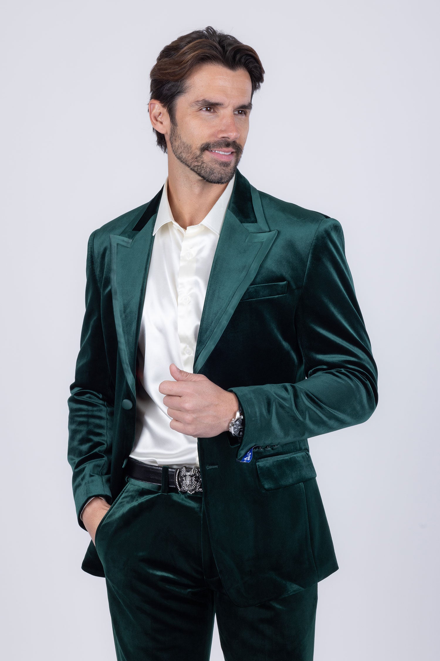 Barabas Men's Velvet Solid Color Shine Luxury Blazer 4BL40 Green