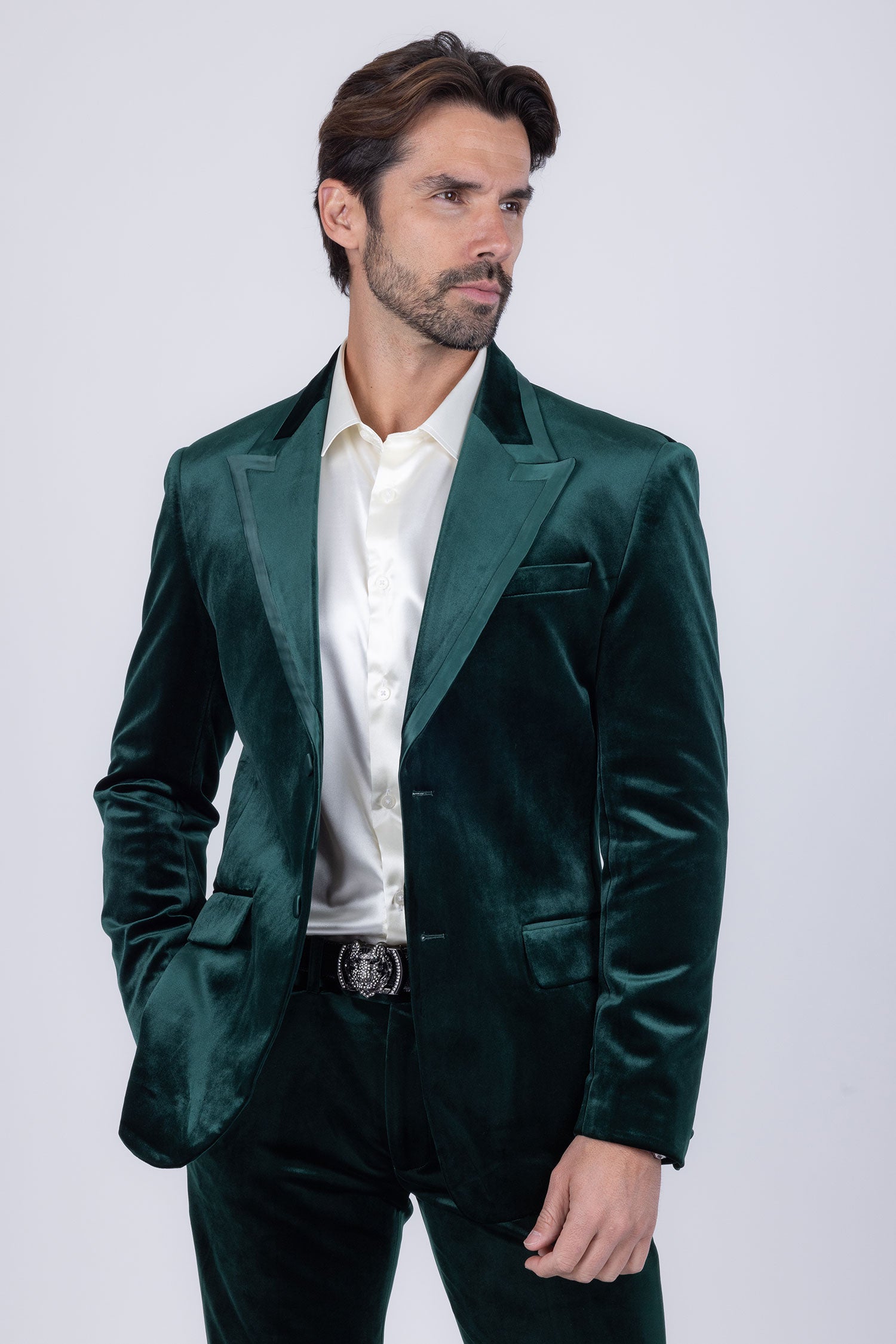 Barabas Men's Velvet Solid Color Shine Luxury Blazer 4BL40 Green